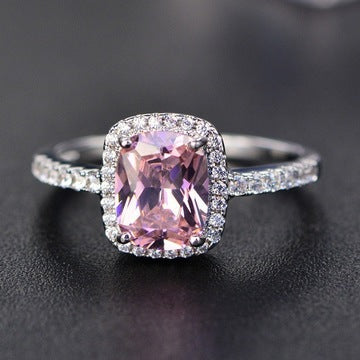 wish hot sale multi-color treasure ring European and American foreign trade classic square diamond engagement ring 925 silver plated hand jewelry