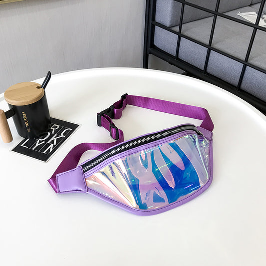Sports pockets running mobile phone waterproof bag PU transparent reflective chest bag Messenger bag laser pockets ladies cross-border