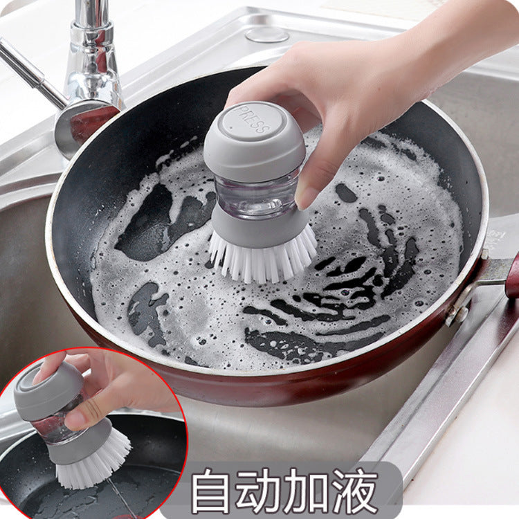 Push-type non-stick oil automatic liquid addition and decontamination pot washing brush Kitchen brush pot artifact pressure liquid dish washing cleaning brush