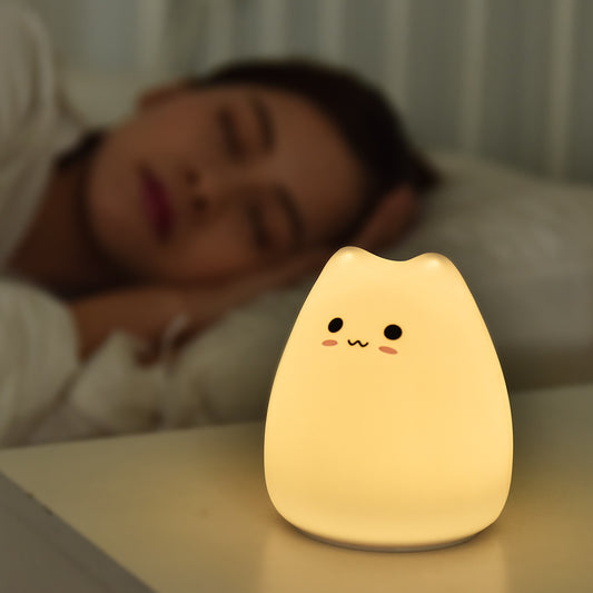 Mini LED colorful silicone small cute cat night light feeding expression lamp kitten expression led custom lOGO