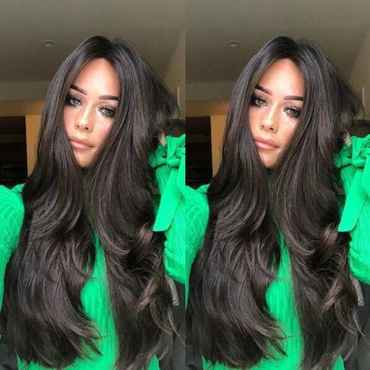 wig women long curly hair big waves in the hair of long bangs straight temperament long curly hair slightly curly black head cover