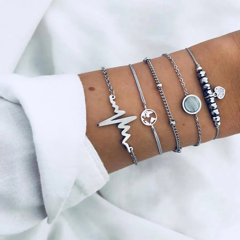 30 Styles Women Girls Mix Round alloy Crystal Charm Bracelets Fashion Boho Heart Map Pineapple Bracelets Sets Jewelry Gift