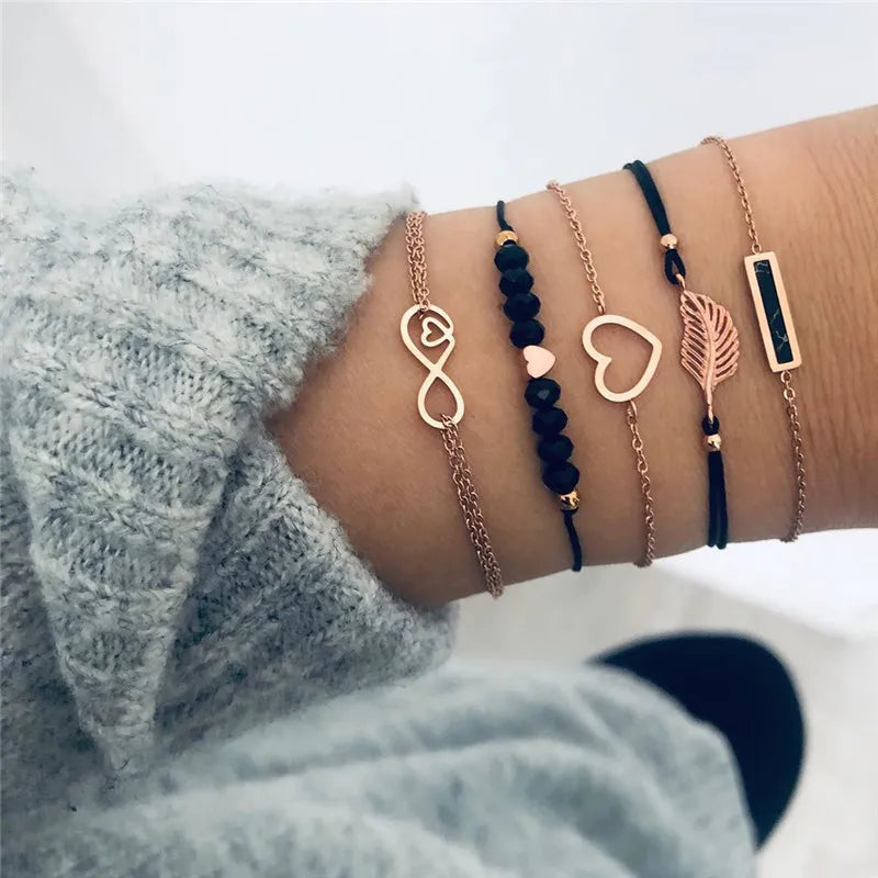 30 Styles Women Girls Mix Round alloy Crystal Charm Bracelets Fashion Boho Heart Map Pineapple Bracelets Sets Jewelry Gift