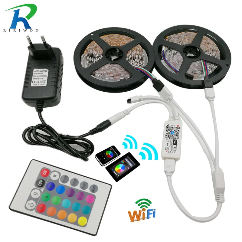 5M 10m 20M SMD 5050 60led/m Waterproof RGB LED strip Light Lamp diode wifi controller DC 12V adapter set Flexible Led strip Tape