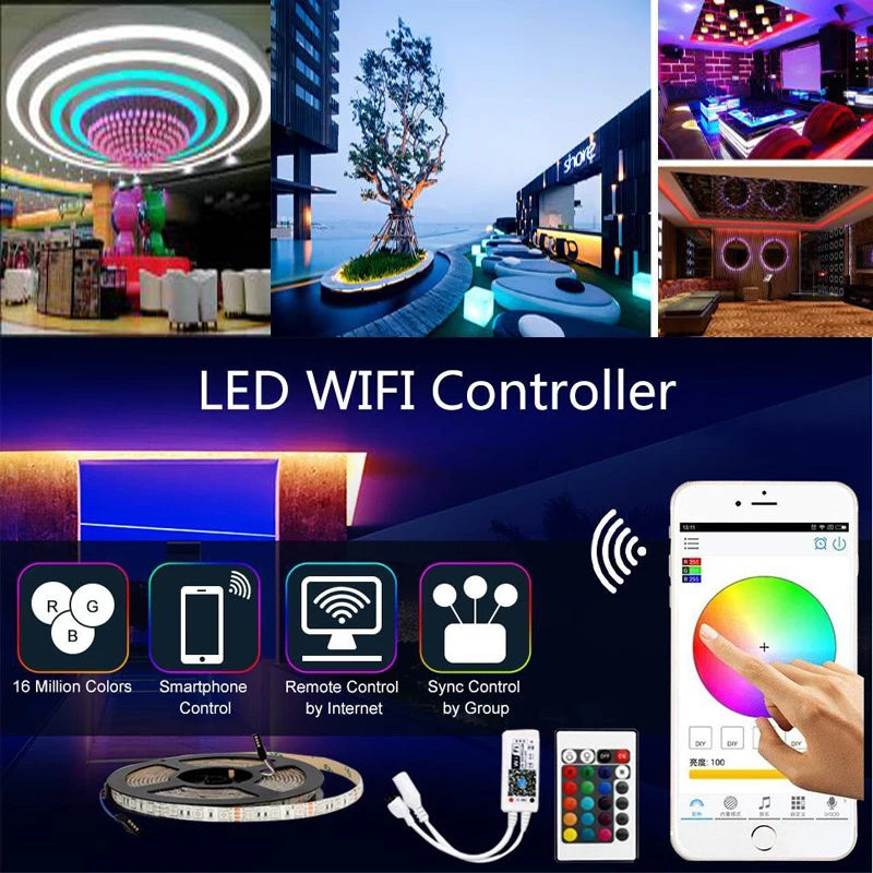 5M 10m 20M SMD 5050 60led/m Waterproof RGB LED strip Light Lamp diode wifi controller DC 12V adapter set Flexible Led strip Tape