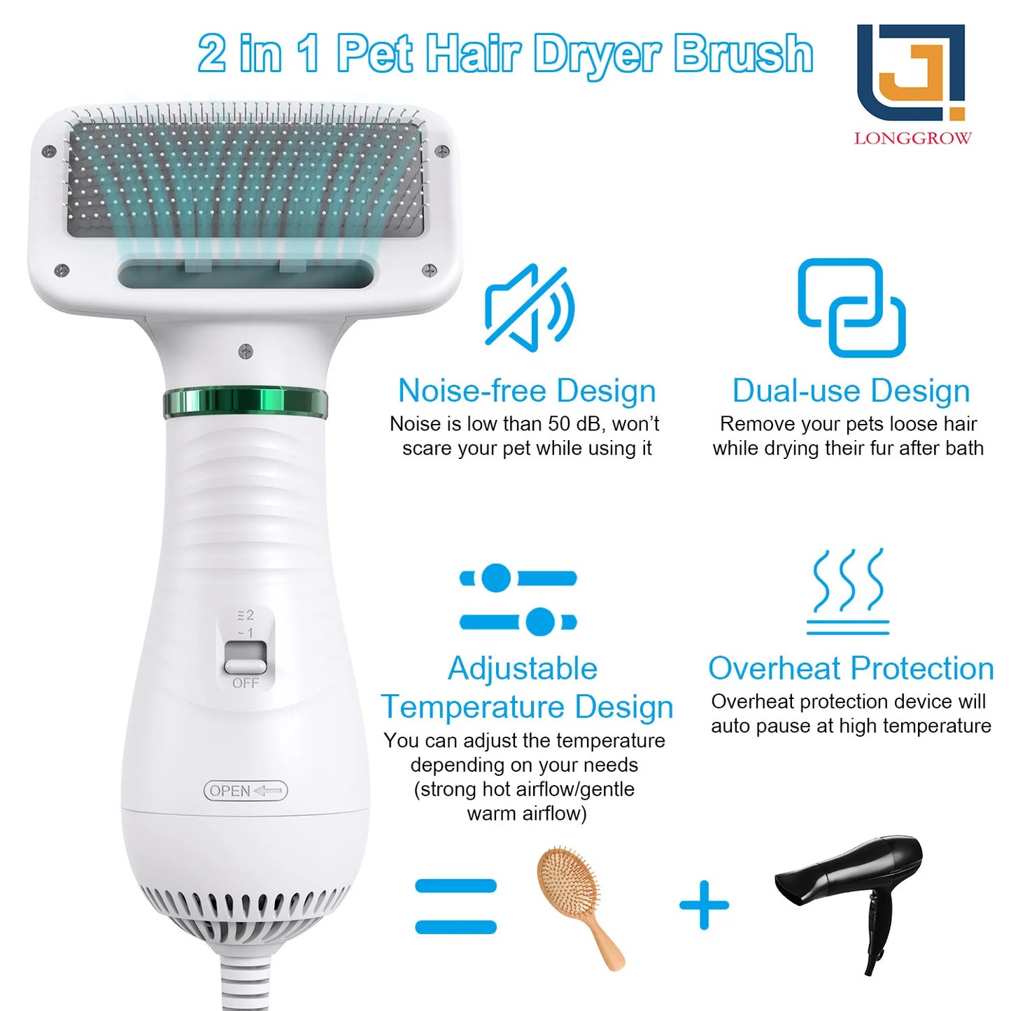 Household Portable Pet Grooming Hair Dryer With Slicker Brush Pet Cat Dog Hairbrush Dog Comb Pet Hair Dryer And Comb