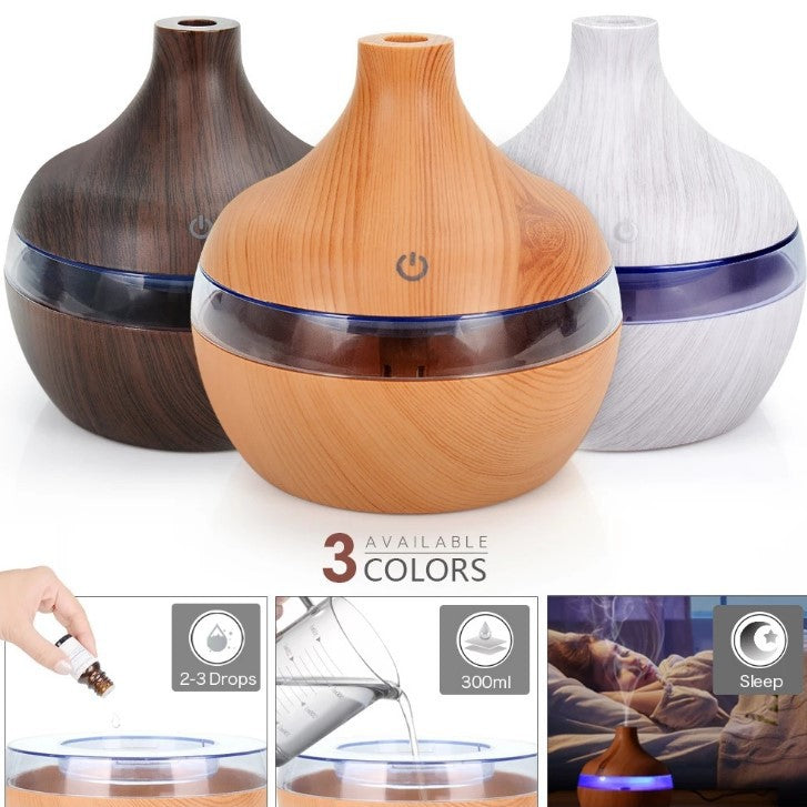 Direct USB Amazon Explosive Small Ball Colorful Light Humidifier Mini Wood Grain Round Aroma Diffuser