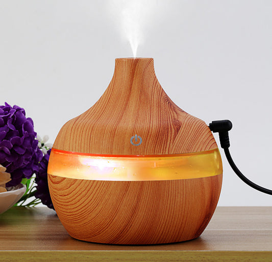 Direct USB Amazon Explosive Small Ball Colorful Light Humidifier Mini Wood Grain Round Aroma Diffuser